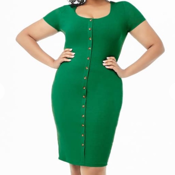 Forever 21 Dresses & Skirts - Green Midi Button Front Dress | Bodycon